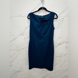 Elie Tahari Teal Folded Detail Evening Sheath Dress